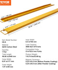 Side view of VEVOR forklift extensions, 96 in long, inner width 6.5 in, carbon steel, yellow, pair.