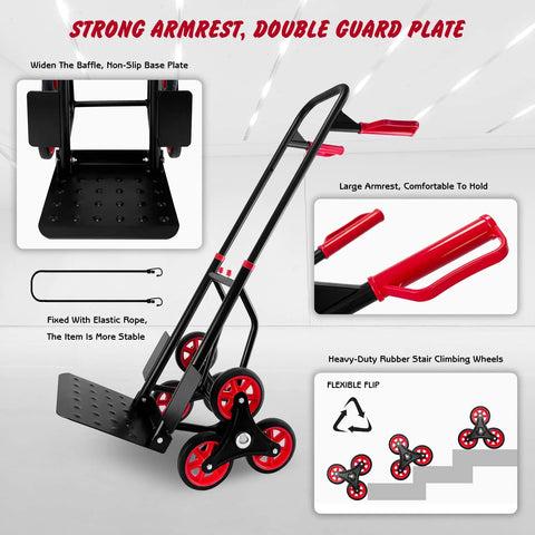 Stair Climber Hand Truck Dolly with Telescoping Handle Heavy Duty 440 Lb Capacity 3 Wheel Folding Design for stairs and floors