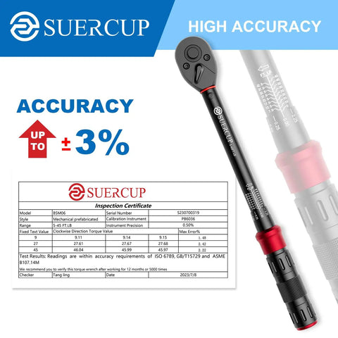 3/8 Inch Drive Click Torque Wrench Dual Direction Adjustable 5-45 Ft-Lb / 6.8-61 Nm With 72-Tooth Garage-Ready Readout
