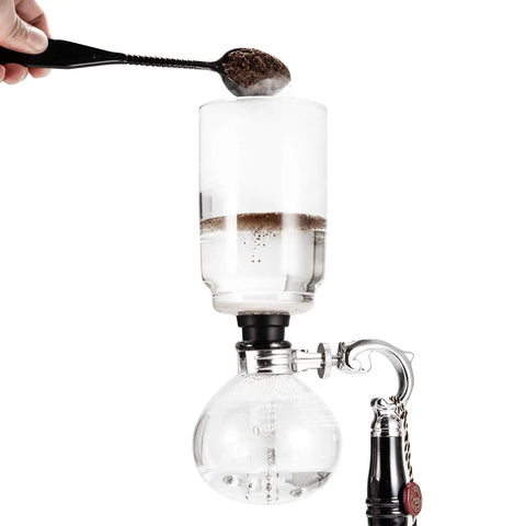 Three Cup Tabletop Siphon Coffee Maker With Alcohol Burner Gravity Brew For Clean Rich Smooth Coffee And Aromas Safe Sleek Stand Vacuum Seal