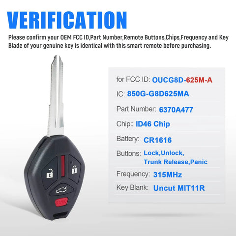 Black Four Button Keyless Entry Remote Key Fob Replacement For Mitsubishi Lancer 2008 To 2015 With FCC ID G8D-625M-A And Part 6370A477