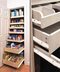 Pantry with open drawers using 14 Inch Cold Rolled Steel Drawer Slide Glide Kit With Two Section Ball Bearing Track, Heavy Duty White Cabinet Drawer Runner Pair