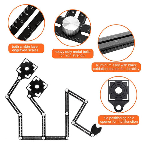 Contour Gauge Tool Must Have Pro Grade Adjustable Lock with laser scales, metal bolts, aluminum alloy, tile hole opener