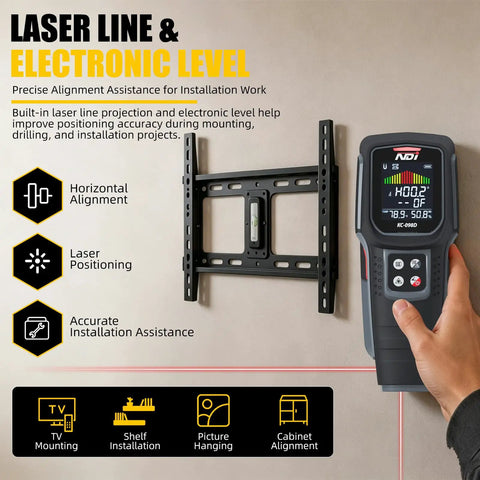 Solid Five In One Stud Finder Wall Scanner With Bright Laser Line For Dead On Wood Stud And Live Wire Detection Slick Pipe Scan Moisture Check Essential Handyman Tool For Homeowners