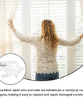 Pro Grade Plantation Shutter Repair Kit Featuring Rugged Window Pins And Heavy Duty Metal Staples For Zero Sweat DIY Fixes And Snappy Room Refreshes Today with woman adjusting curtains.