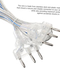Close-up of Clear Epee Body Cord For Fencing Multi Function Wire showing metal prongs and transparent casing.