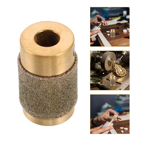 Diamond Grinding Wheel Kit for Stained Glass And Jewelry Polishing With Copper Abrasive Disc Optimized For Home Electric Grinders, close-up view.