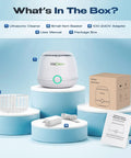 Ultrasonic Retainer Cleaner for Aligners Night Guards Dentures and Mouthguards plus accessories in box.