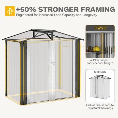 6x4 Ft Metal Outdoor Shed With Lockable Doors featuring strong framing, oversized steel tool storage for backyard or patio.