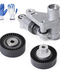 Premium Idler Pulley With Belt Tensioner Kit #11281722789 38071 38069 Fits BMW 3 Series E46 And Older Models For A Smooth Ride No More Belt Squeak Or Engine Rattle Guaranteed To Keep Your Car Running Tight And Clean Like New. kit parts, metal pulleys and gloves