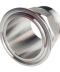 Sanitary 1.5-inch tri-clamp to 1-1/4-inch NPT hex male adaptor, 304 stainless steel, front view