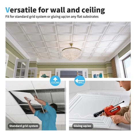 PVC Ceiling Tiles 2x2 White 12 Pack For Drop Ceiling Grids Or Flat Substrates, Lightweight Flexible Plastic Sheets That Will Not Crack, Water And Corrosion Resistant, Safe Recyclable DIY Ceiling Upgrade