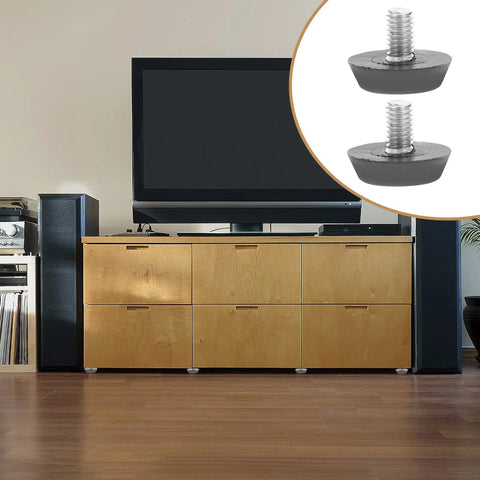 Kick Those Nasty Cabinet And Desk Shakes Flat With Heavy Adjustable Furniture Levelers And Table Feet Screw Direct Install For Chairs Tables And Bookshelves 100 Pack on wooden cabinet with TV.