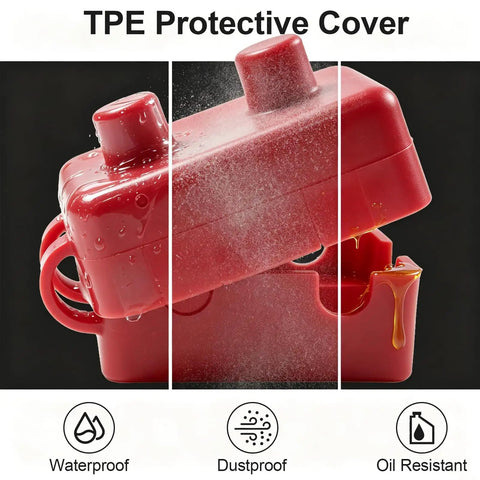 Heavy Duty 30 Amp Automatic Reset Circuit Breaker With Tough Waterproof Red Cover For 12V 24V DC shown with TPE protective cover.