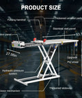 Heavy Duty Electric Hydraulic Lift Table Cart With 48V Power Handling Up To 661 Pounds Easily Foldable Platform with measurements.