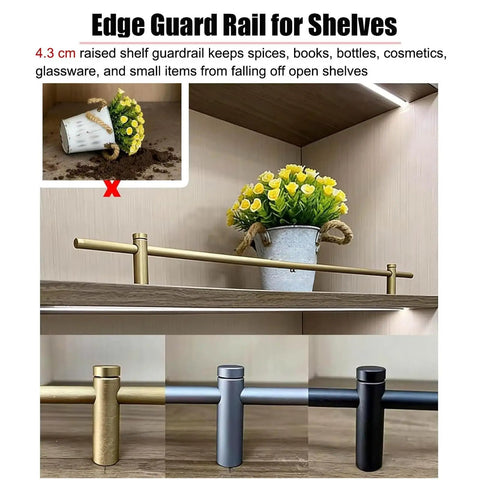 Anti Fall Shelf Lip Guard Fence Set 4 Pack 27 Inch Aluminum Rods for Closet Shoe and Bathroom Racks Keeps Items From Slipping