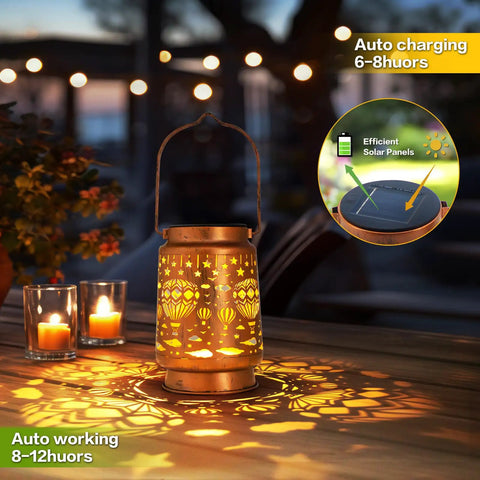 Hot Air Balloon Solar Lanterns For Outdoors Retro Vibe Waterproof Hanging LED Light illuminating garden table