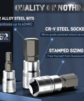 Tough As Nails Heavy Duty 32 Piece Hex Bit Socket Set With S2 Alloy Steel And Heat Treated Chrome Vanadium showing hex bits and sockets.