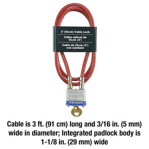 Steel Cable Lock With Integrated Outdoor Padlock And Key For Bikes, Outdoor Storage, And Gear, Braided Steel With Vinyl Coating