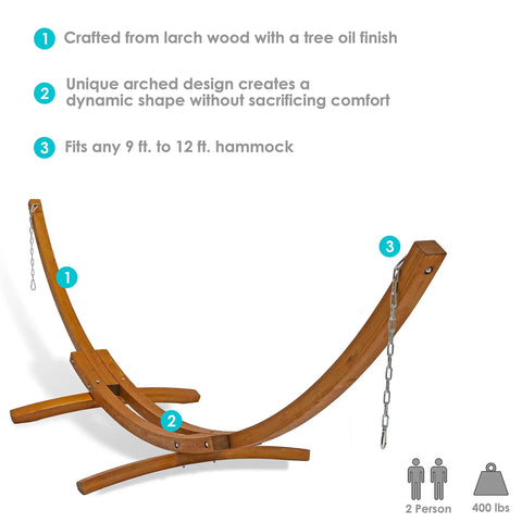 Curved Wood Hammock Stand For Outdoor Use Fits Most 9 To 12 Foot Hammocks 13 Foot Overall Length 400 Pound Capacity Built To Last Two Person Frame In Weather Ready Larch Wood