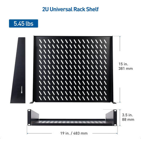 Beefy 2U Server Rack Shelf Built Tough Fits Standard 19 Inch Racks With A Rock Solid 55 Lb Rating And Long 15 Inch Deck For Parking Networking Gear In Matte Black