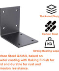 Close-up of Six Pack Steel T Brackets For Wood Heavy Duty Mending Plates, showing carbon steel material and powder coating