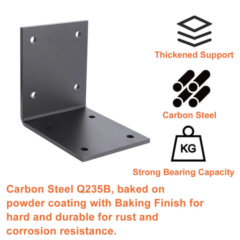 Close-up of Six Pack Steel T Brackets For Wood Heavy Duty Mending Plates, showing carbon steel material and powder coating