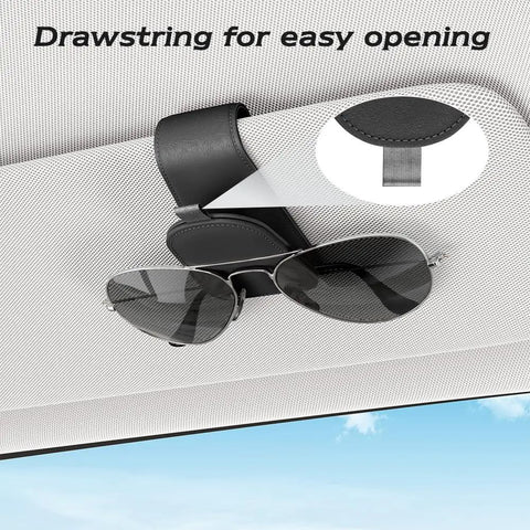 Premium Magnetic Sunglass Holder for Car Visor 2 Pack Soft Faux Leather Eyeglasses Clip with Powerful Magnet and Snazzy Look No Fuss Auto Accessory with drawstring for easy opening