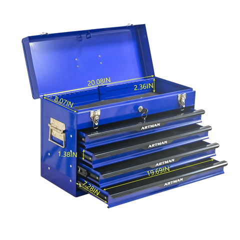 Heavy Duty 20 Inch Steel Rolling Tool Chest With Three Drawers Locking System And Drawer Interlock For Safe Transport, Blue