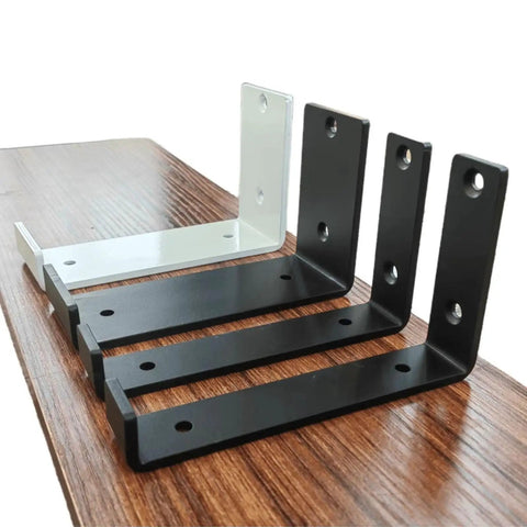 No Sweat Install Wall Mount Shelf Brackets 2 Pack Hella Heavy Duty L Shaped Metal Floating Braces in black and white finish.