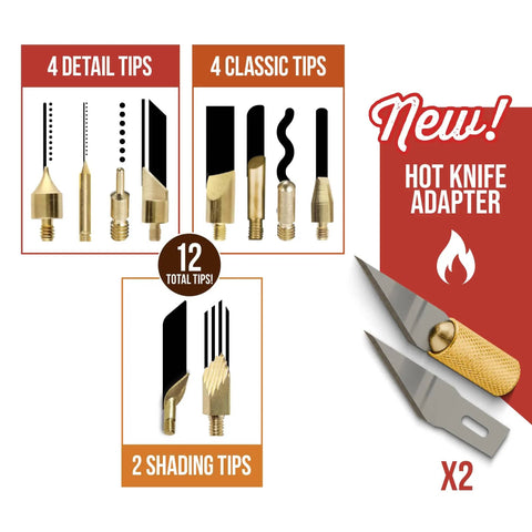 All-In-One Wood Burning Kit For Beginners And DIY Enthusiasts With Adjustable Temperature, 16-Piece Set, 12 Tips, Hot Knife Adapter
