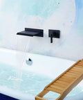 High Flow Wall Mount Tub Filler With Single Lever And Large Waterfall Spout Includes Pressure Balance Rough In Valve Matte Black Finish CUPC Certified Up Down Or Left Right Mounting For A Go To Bath Upgrade