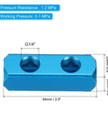 Blue aluminum Two Way Five Port Aluminum Air Manifold Inline Block Splitter Kit with G1/4 inch threads and dimensions
