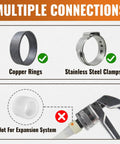 Image showing copper rings and stainless steel clamps for Bulk 25 Pack One Half Inch PEX Drop Ear Elbows Lead Free Brass Fittings.