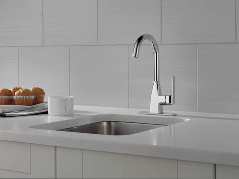 Xander Single-Handle Bar-Prep Kitchen Sink Faucet In Matte Black With 1 Hole Or 3 Hole Install, chrome faucet installed on kitchen counter