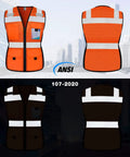 Womens Slim Fit Reflective Safety Vest With 11 Spacious Pockets Breathable Mesh High Vis Orange Work Gear Built Hella Comfy For Hectic Job Sites Flexible Waistband For Smooth Movement And Solid All Day Visibility shown from front and back angles.