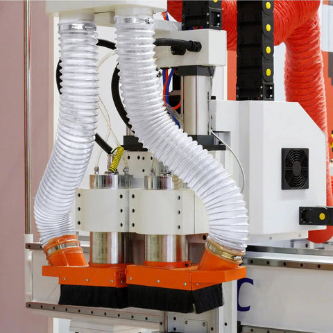 3 Inch 30 Ft PVC Dust Collection Hose With Stainless Steel Clamps Set Flexible Beefy Heavy Duty Clear Vacuum Hose Puncture Resistant Fume Hose For Dust Collection System Vacuums And Cleaners Includes 8 Clamps White connected to industrial equipment.