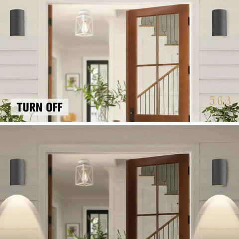 Outdoor Wall Sconce Light Set Weatherproof Cylinder Exterior Lighting For Porch Garage Patio Entryway IP65 Die Casting Aluminum Two Pack