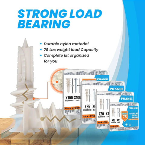 Self Drilling Drywall Anchors And Screws Kit, 30 Piece Set, Size Eight Screws, No Pre Drill Needed, Heavy Duty Wall Anchors
