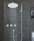 Wall Mounted Shower System 10 Inch Rainfall Shower with Handheld Spray, chrome finishes, modern shower design.