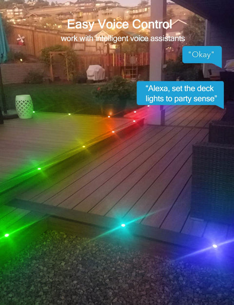 Recessed LED Deck Lights Kit With Cool RGB Color Changing And Dynamic Chasing Effects 30 Pack Outdoor WiFi Smart Step Lights