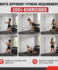 Wall Mounted Fitness Anchor System With Heavy Duty Resistance Band Mount And 40 Inch Dual Rail Setup For Compact Home Gyms showing diverse exercises.