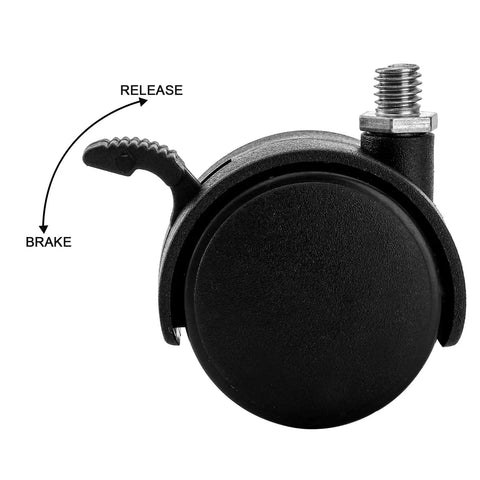 Close-up of Heavy Duty 12 Pack Threaded Swivel Caster Wheels With Hella Smooth Rolling And Locks Up Tight Brakes built tough for potted plants.