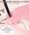 Clothing Hemming Tool That Feels Like A Pro Handheld Stitch Gun Quick Fixer For Pants Skirts Dresses And Sleeves No Sew Needed Tagging Gun Style Comes With 6 Needles Plus 1500 Black And 1500 White Fasteners shown with needle close-up.