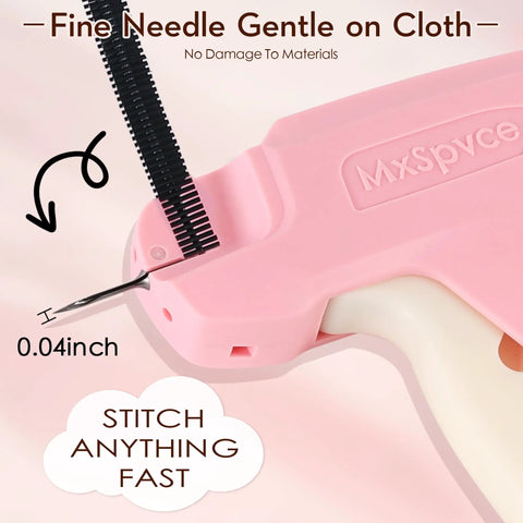 Clothing Hemming Tool That Feels Like A Pro Handheld Stitch Gun Quick Fixer For Pants Skirts Dresses And Sleeves No Sew Needed Tagging Gun Style Comes With 6 Needles Plus 1500 Black And 1500 White Fasteners shown with needle close-up.