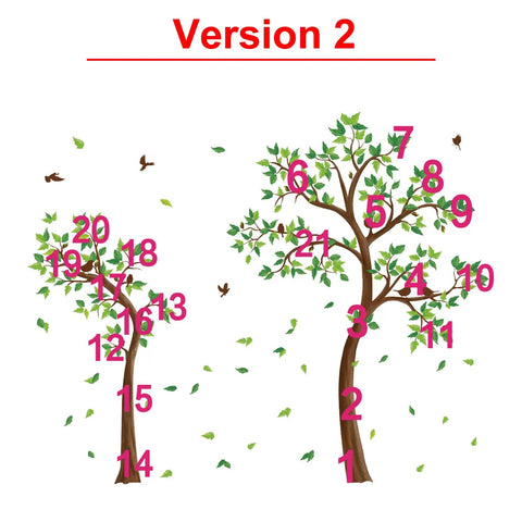 Green Tree Wall Stickers With Flying Leaves And Birds For Bedroom And Living Room TV Background Decor Waterproof And Easy To Peel Removable Wall Decals Version 2 with two trees and numbered leaves