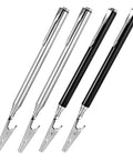 Stainless Steel Alligator Clips Set With Telescopic Wire Clamps And Pen Clip, featuring four extendable metal and black grip tools