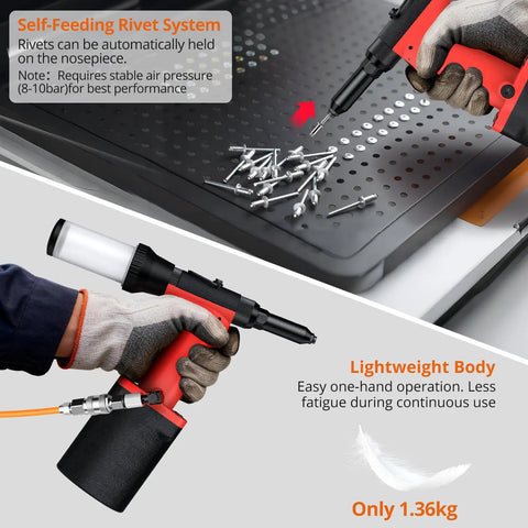 Smooth Operator Pneumatic Rivet Gun Packing Five Interchangeable Nosepieces Up To A Solid Quarter Inch With Automatic Self Suction Pull For Fast Auto Marine And Real Deal Diy Grinding Jobs