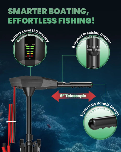 Beast Mode Saltwater Kayak Trolling Motor 56Lb Thrust 12V Brushless Copper Motor with LED display and telescoping handle
