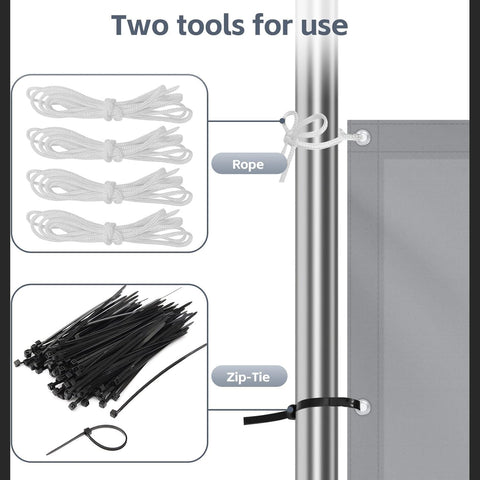 Image showing ropes and zip-ties used for securing 5x12 Ft Waterproof Rectangle Sun Shade Sail Canopy with grommets.